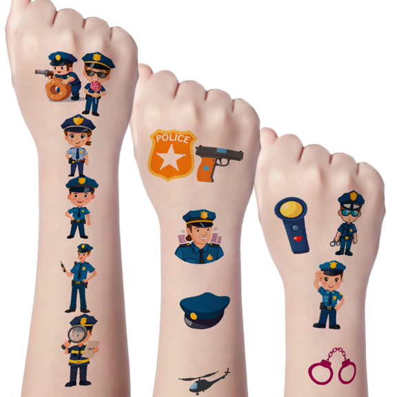 63 Pcs Temporary Tattoo Stickers Waterproof Long Lasting Body Stickers Police Theme Adult Men Women Kids Boys Girls Tattoo Stickers Arm Arms Shoulder Cheeks