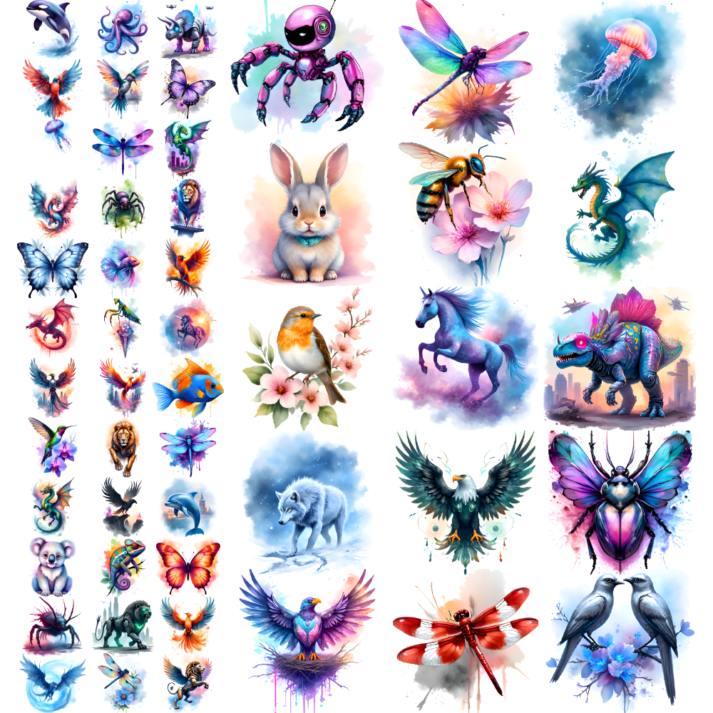 63 Pcs Temporary Tattoos, Waterproof Long Lasting Body Stickers Animal ...