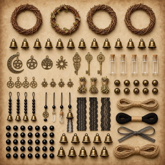 63 Pcs Vintage Wind Chime Craft Kit, Handmade Door Hanging Decoration with Wood and Metal Charms, DIY Boho Home Wall Decor Material for Seasonal Party Display and Creative Projects