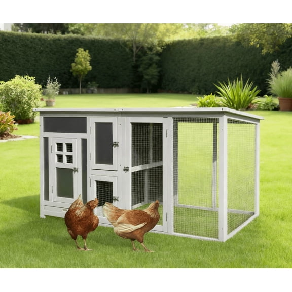 63" Pet Wooden Cage Pen Backyard PC Roof with Run Box