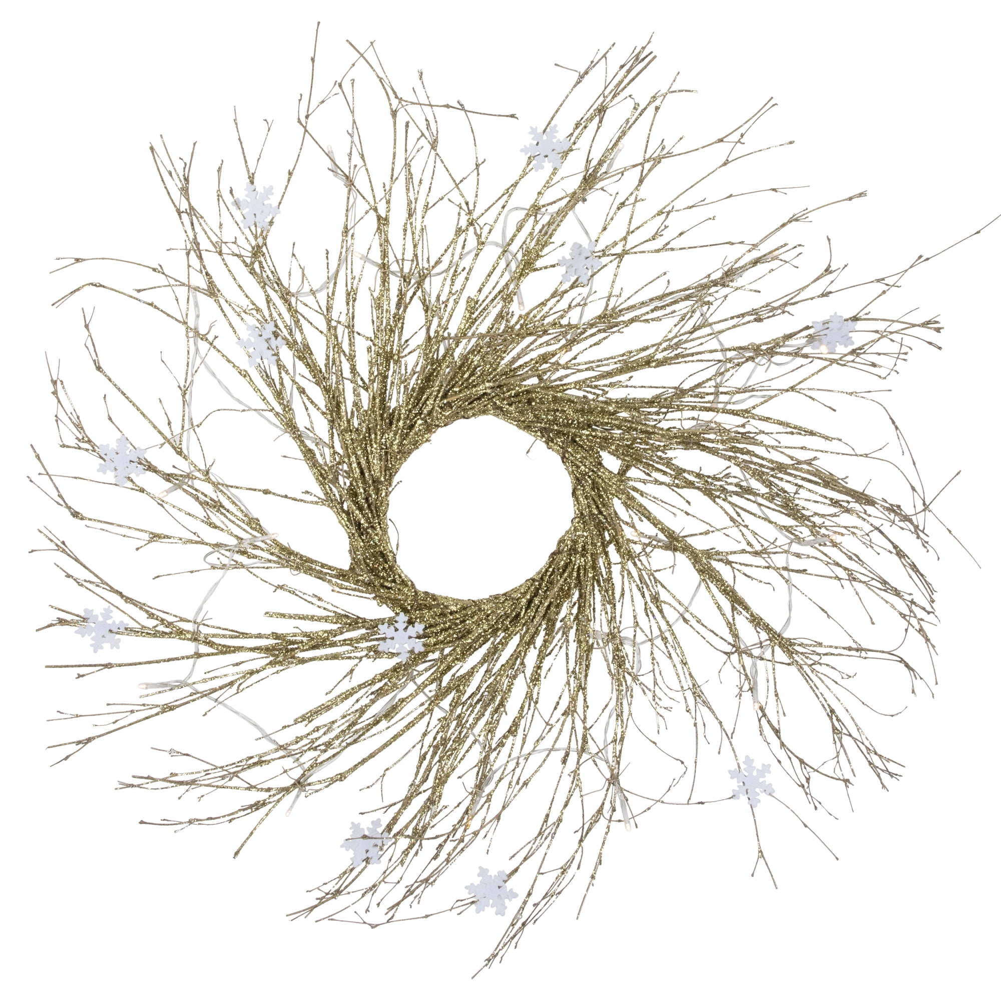 63" Pre-lit Gold Glittered Artificial Twig Christmas Wreath-Warm White LED Lights