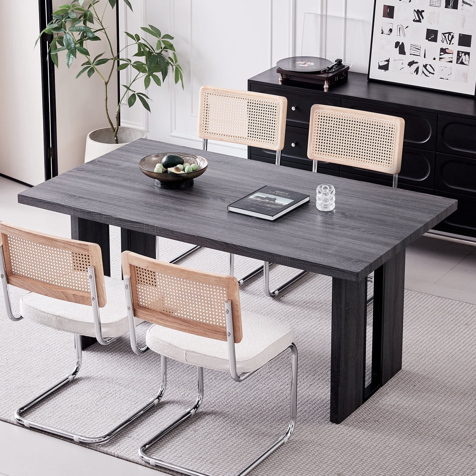 63” Rectangle Dining Table, Wood Kitchen Table for 4 6 People, Rustic ...