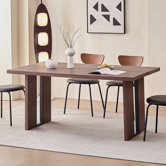 63" Rectangle Dining Table for 4 6 People, [35.4" Widen Tabletop] Farmhouse Kitchen Table, Large Dinner Table for Living Room Home Office, Walnut