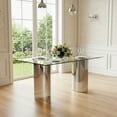 thumbnail image 1 of 63" Rectangular Clear Tempered Glass Dining Table for 4-6 People, Modern Kitchen Table with Stainless Steel Legs, Dining Table for Home Office, Living Room, 1 of 8
