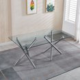 thumbnail image 1 of 63" Rectangular Clear Tempered Glass Dining Table for 4-6 People, Modern Kitchen Table with Two X-Shaped Metal Legs, Dining Table for Kitchen, Living Room, 1 of 7