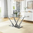 thumbnail image 1 of 63" Rectangular Glass Dining Table for 4-6 People, Modern Clear Tempered Glass Kitchen Table with Unique Stainless Steel Base, Dining Table for Dining Room or Living Room, 1 of 7