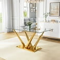 thumbnail image 1 of 63" Rectangular Glass Dining Table for 4-6 People, Modern Clear Tempered Glass Kitchen Table with Unique Stainless Steel Base, Dining Table for Dining Room or Living Room, 1 of 7