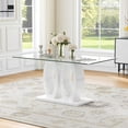 thumbnail image 1 of 63" Rectangular Glass Dining Table, Clear Tempered Glass Top and Glossy White Double O-Shaped Base, Modern Style for Kitchen, Living Room, Conference Room, 1 of 6
