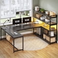 thumbnail image 1 of 63" Reversible U Shaped Computer Desk with 5-tier Bookshelf,Home Office Desk with LED Lights, 1 of 7