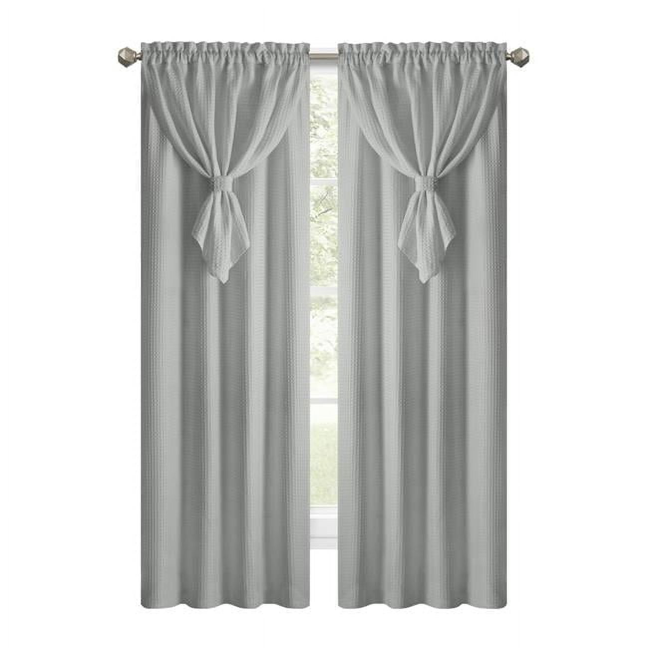 Gray Polyester Light Filtering Curtain Panel with Attached Valance, 42" x 63"