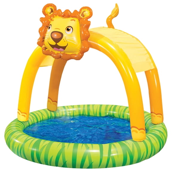 Banzai Shade & Sun Lion Pool Inflatable Toddler Swimming Pool with Shade Canopy