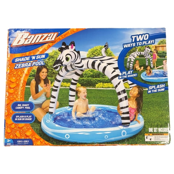 Banzai Shade & Sun Zebra Pool Inflatable Swimming Pool with Shade Canopy
