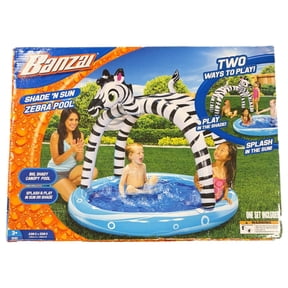 Banzai Shade & Sun Zebra Pool Inflatable Swimming Pool with Shade Canopy