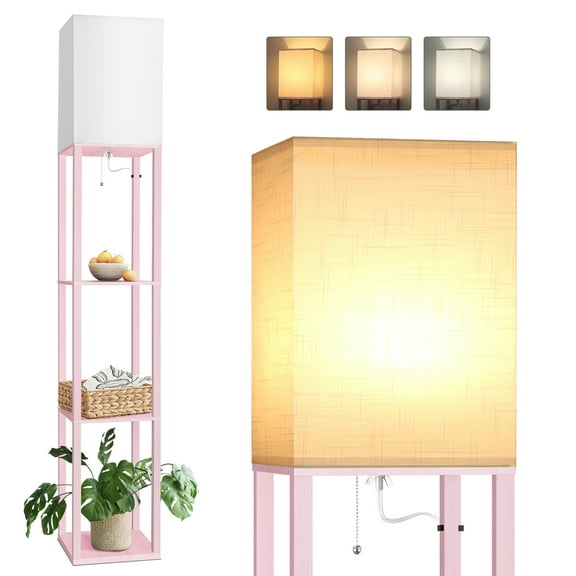63" Shelf Floor Lamp Modern Pink Standing Lamp with 3 Color Temperature Bulb Lamps for Living Room Bedroom