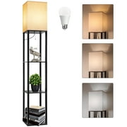 63" Shelf Floor Lamps with Shelves for Living Room Bedroom Office AVV Wood Modern Standing Lamps Black