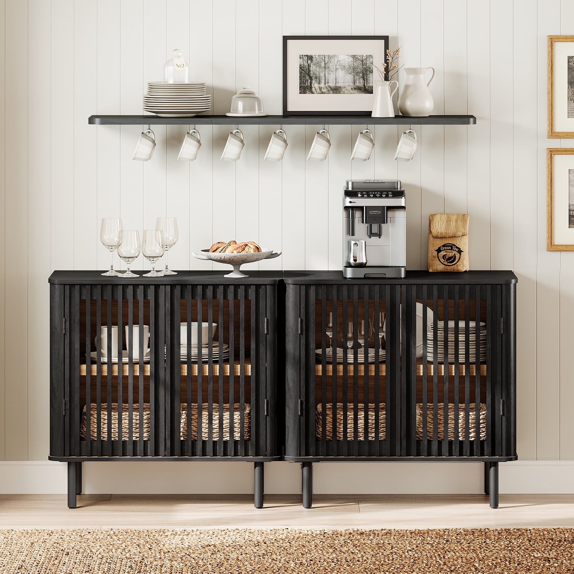 63" Sideboard Buffet Cabinet with Storage - Mid Century Modern Accent Coffee Bar for Dinning Room, Living Room, Entryway, Black