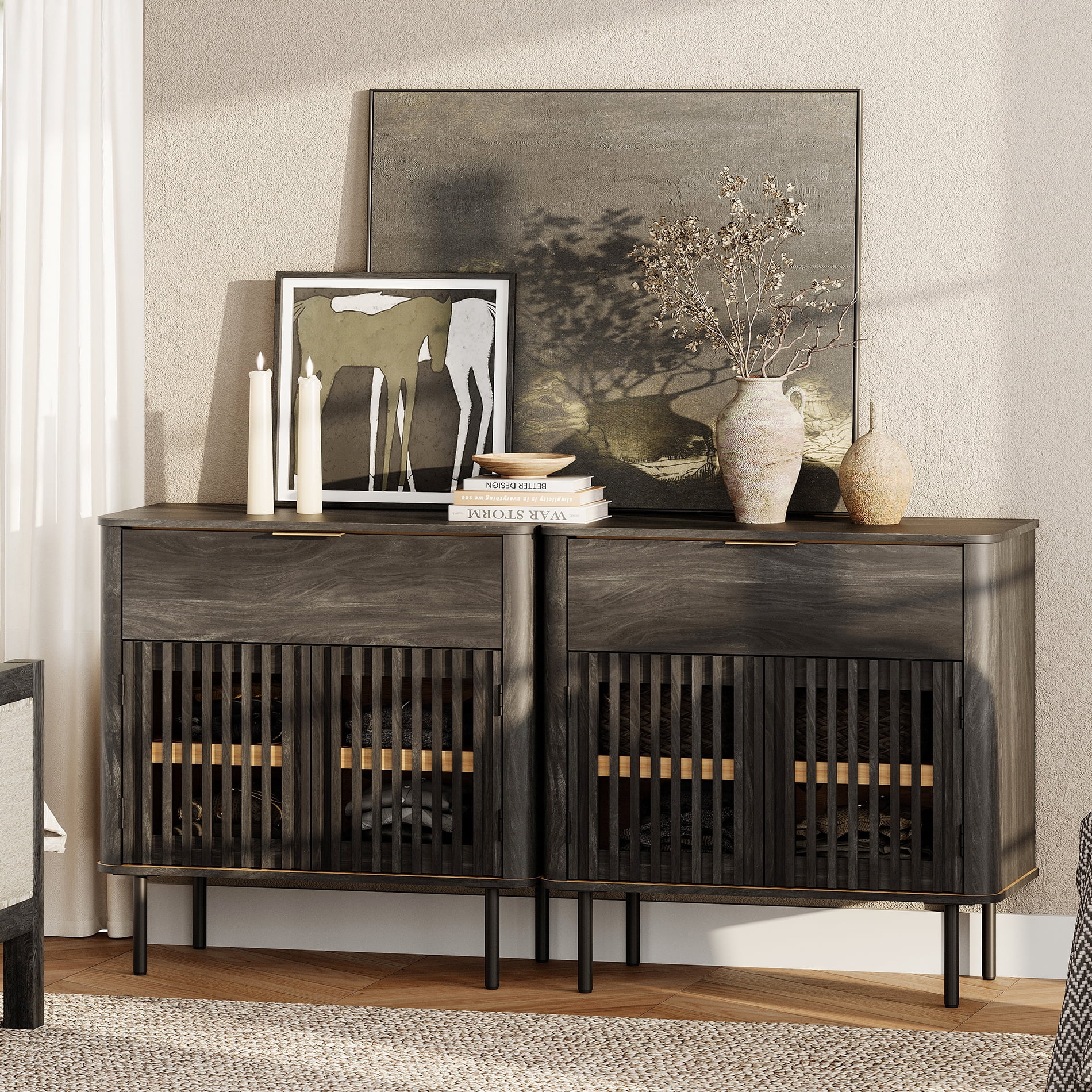 63" Sideboard Buffet Cabinet with Storage - Mid Century Modern Accent Coffee Bar for Dinning Room, Living Room, Entryway, Black