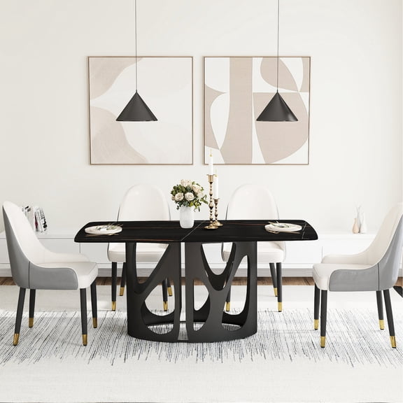 63" Sintered Stone Rectangular Table | Accommodates 6, Ideal for Family Dinners in Dining Room