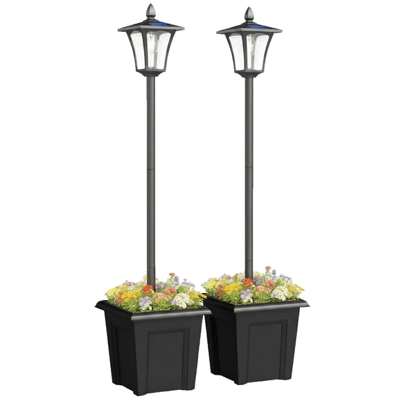 63" Solar Lamp Post Lights 2 Pack, Waterproof LED Solar Light Posts with Planter, Black