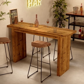 63" Solid Wood Bar Height Counter Table, Narrow Long High Top Table Behind Couch for Home Kitchen, Living Room, Brown