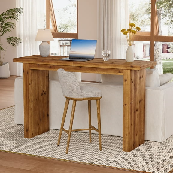 63" Solid Wood Bar Height Counter Table, Narrow Long High Top Table Behind Couch for Home Kitchen, Living Room, Brown