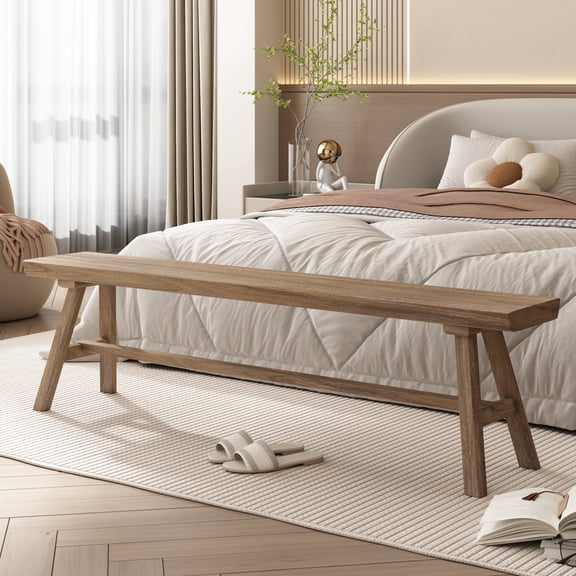 63" Solid Wood Bench, Rustic Farmhouse Wood, Narrow Seating Bench for Entryway, Living Room, Indoor and Outdoor