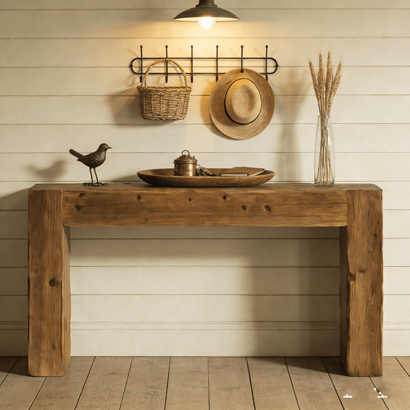 63" Solid Wood Console Table, Farmhouse Sofa Table
