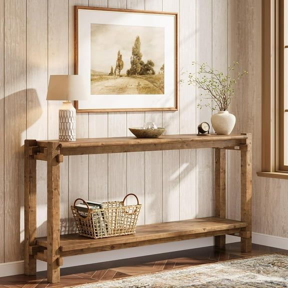 63" Solid Wood Console Table with Storage for Living Room, Entrance