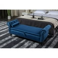 thumbnail image 1 of 63" Storage Bench Ottoman, Velvet Multifunctional Rectangular Sofa Stool Buttons Tufted with Nailhead Trimmed & Solid Wood Legs & One Pillow, Bed Bench for Bedroom Living Room Entryway, Blue, 1 of 5