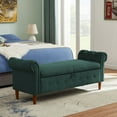 thumbnail image 1 of 63" Storage Ottoman Bench, Button Tufted End of Bed Ottoman Bench, Rolled Armed Ottoman Couch Long Bench, Multifunctional Storage Rectangular Sofa Stool, for Bedroom, Living Room, Hallway, Green, 1 of 9
