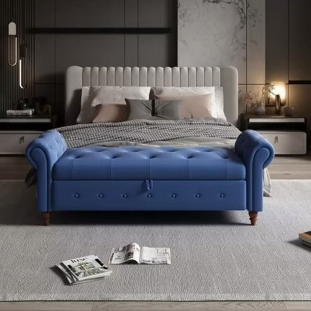 Wavy ottoman storage bench multifunctional narrow entryway bench elegant end of bed bench with storage and safty hinge for living room clearance