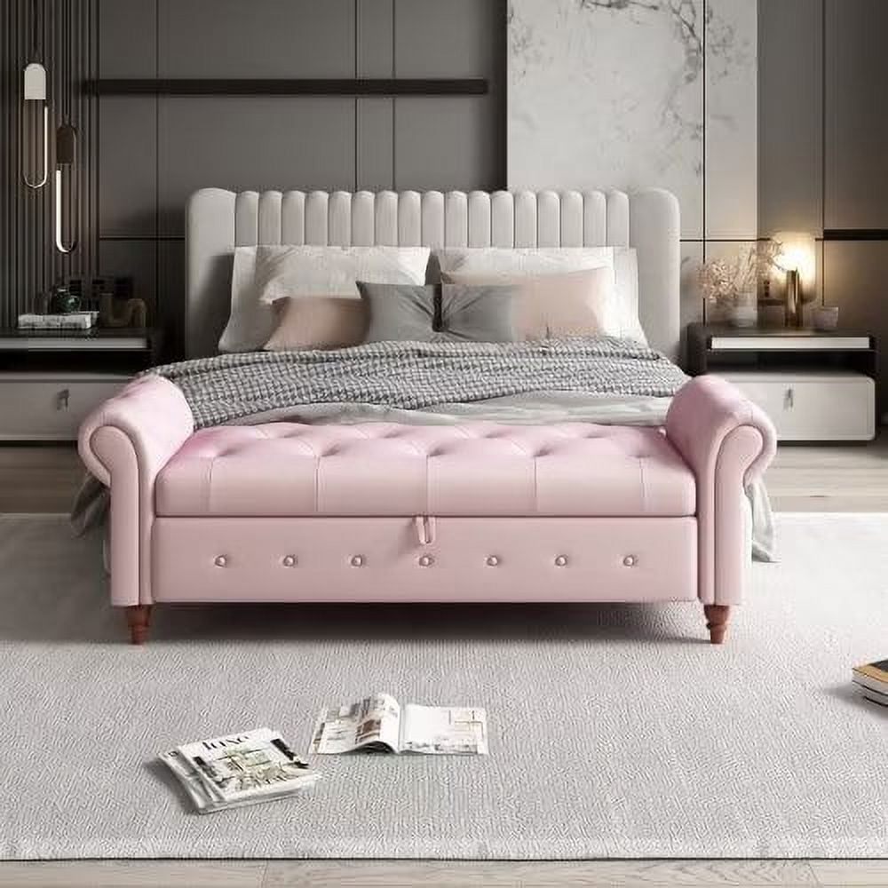 Velvet Storage Ottoman Bench Foot Rest Footstool End of Bed Storage Seat  Pink