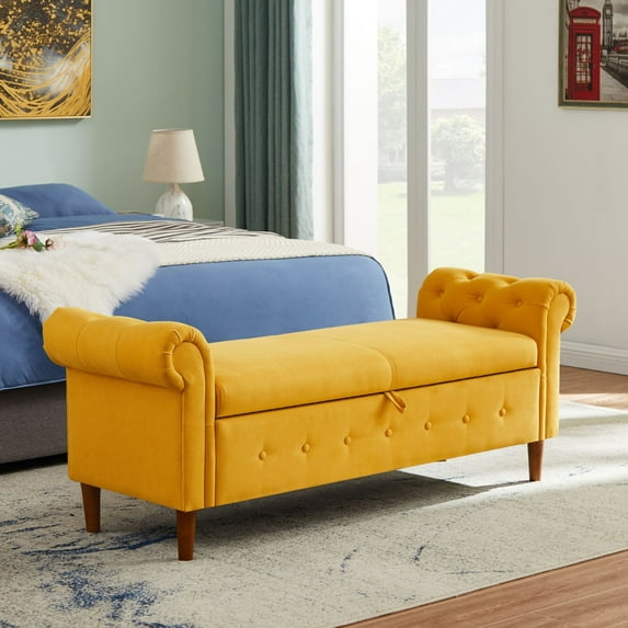 63" Storage Ottoman, Flip up Teddy Storage Bench with Safety Hinge, Multifunctional Storage Rectangular Sofa Stool with Rolled Arm for Living Room Entryway