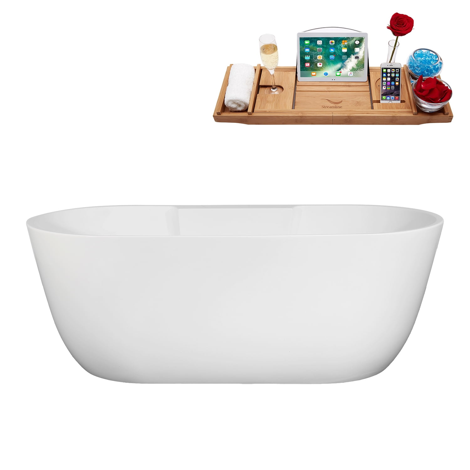 63" White Acrylic Freestanding Double Slipper Soaking Tub