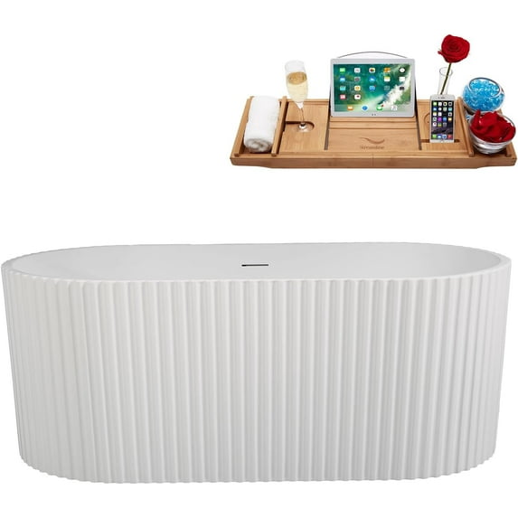 63" Streamline B-304-81-BL Soaking Freestanding Tub and Tray With Internal Drain in Matte Black