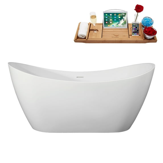 63" Streamline B-328-99-GLD Soaking Freestanding Tub and Tray With Internal Drain in Polished Gold