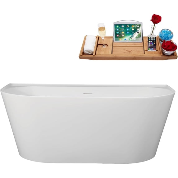 63" Streamline B-388-144-CH Soaking Freestanding Tub and Tray With Internal Drain in Polished Chrome