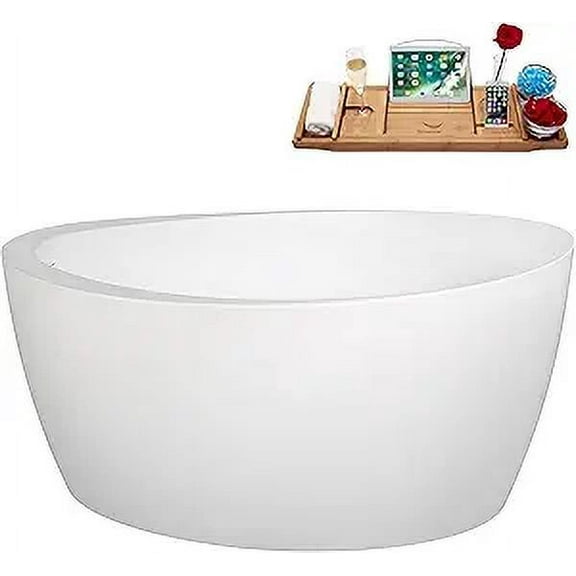 63" Streamline B-504-232-BNK Soaking Glossy White Freestanding Tub and Tray With Internal Drain in Brushed Nickel