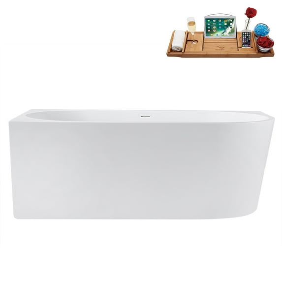 63" Streamline G-67-274-WH Soaking Glossy White Freestanding Tub and Tray With Internal Drain in Glossy White
