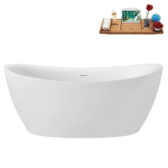 63" Streamline G-77-304-BGL Soaking Glossy White Freestanding Tub and Tray With Internal Drain in Brushed Gold
