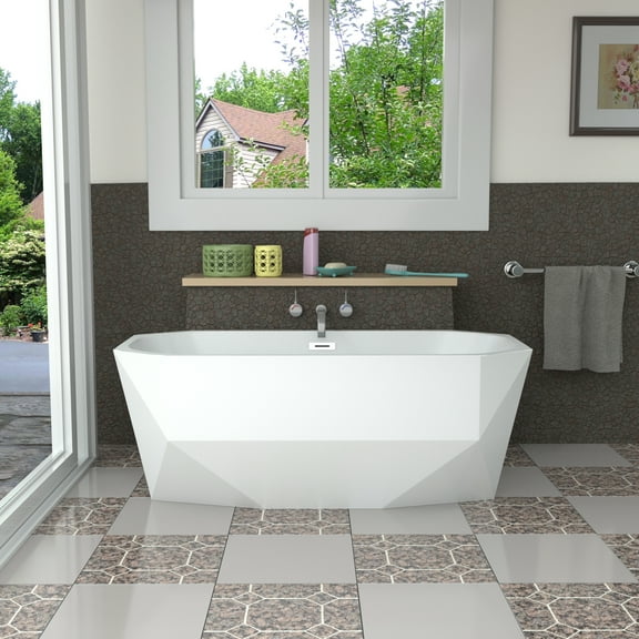 63" Streamline N-10220-63FSWH-FM Soaking Freestanding Tub With Internal Drain