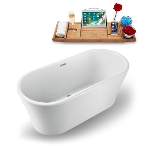 63" Streamline N-1500-63FSWH-FM Freestanding Tub and Tray With Internal Drain