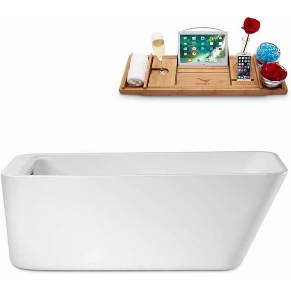 63" Streamline N2020BBR Soaking Freestanding Tub and Tray With Internal Drain in Brushed Brass
