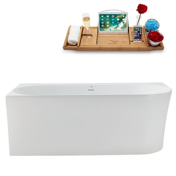 63" Streamline N2480CH Soaking Freestanding Tub and Tray With Internal Drain in Polished Chrome