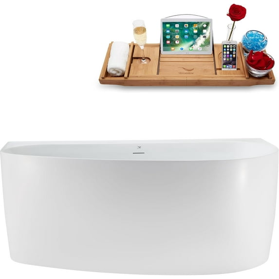 63" Streamline N2580BBR Soaking Freestanding Tub and Tray With Internal Drain in Brushed Brass