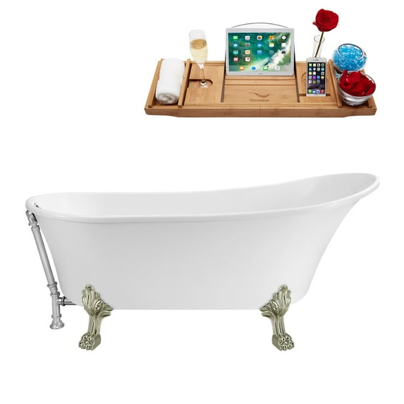 63" Streamline N342BNK-CH Soaking Clawfoot Tub and Tray With External Drain