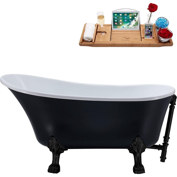 63" Streamline N353BL-BL Soaking Clawfoot Tub and Tray With External Drain