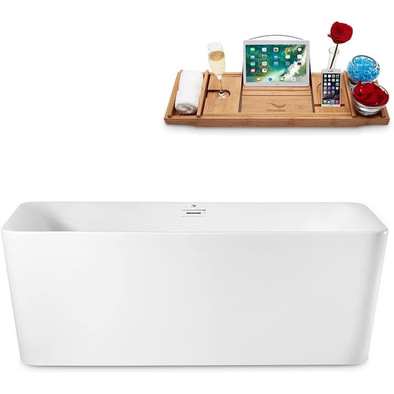63" Streamline N682WH Freestanding Tub and Tray With Internal Drain