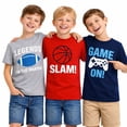 thumbnail image 1 of HILEELANG 4-13 Little/Big Boys Red/Navy/Gray Sports Action Graphic 100% Cotton 3-Pack Short Sleeve T-Shirt, Size 10-11, 1 of 14