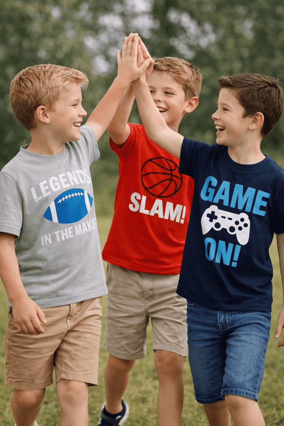 4-13 Little/Big Boys Red/Navy/Gray Sports Action Graphic 100% Cotton 3-Pack Short Sleeve T-Shirt, Size 8-9